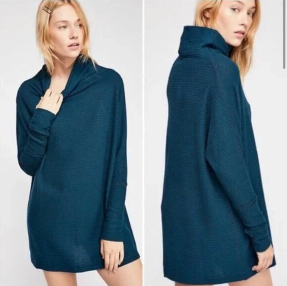 Free People We The Free Kitty Thermal Tunic Top Teal Deep Valley Size XS